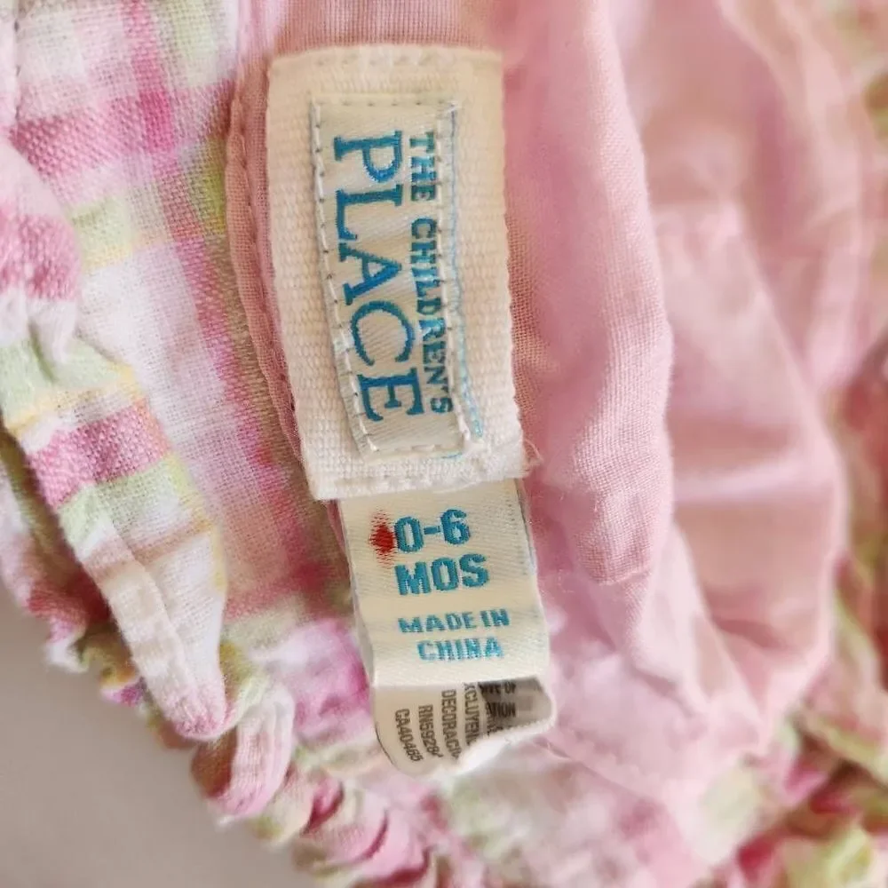 Children's place 0-6 month pink plaid bucket summer hat 90s baby girl